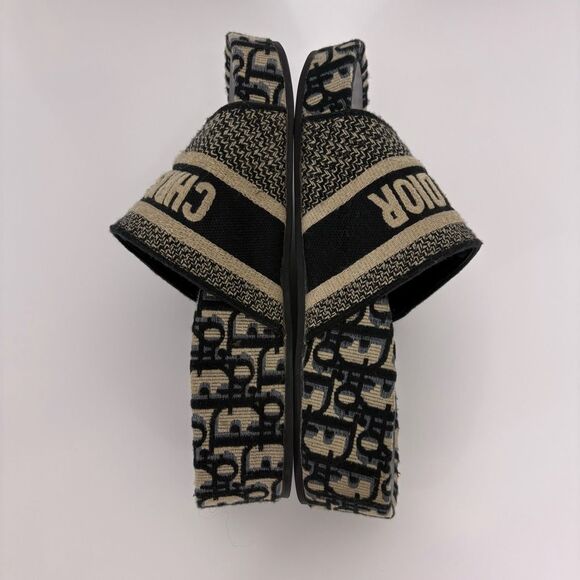 Christian Dior Dway Cloth Embroidered Black Platform Slide Sandals Size 38 - Picture 6 of 12